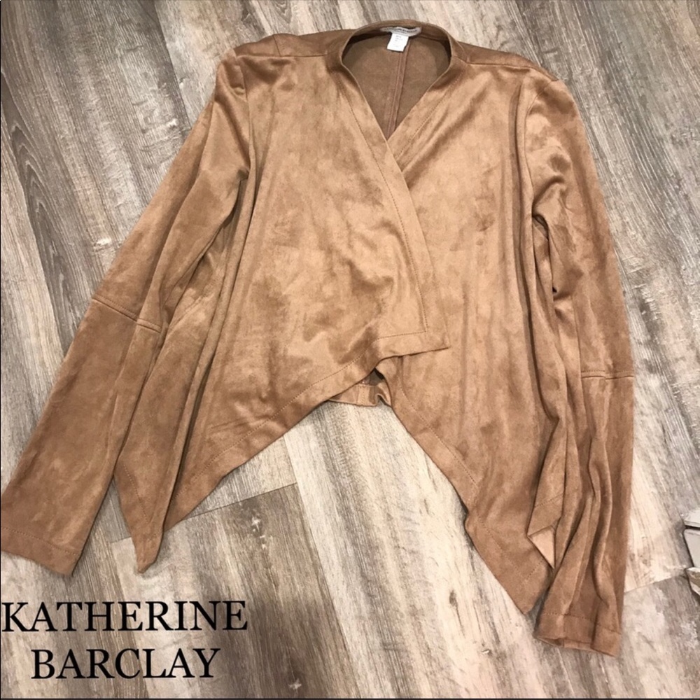 Katherine Barclay faux suede jacket open tan soft size small